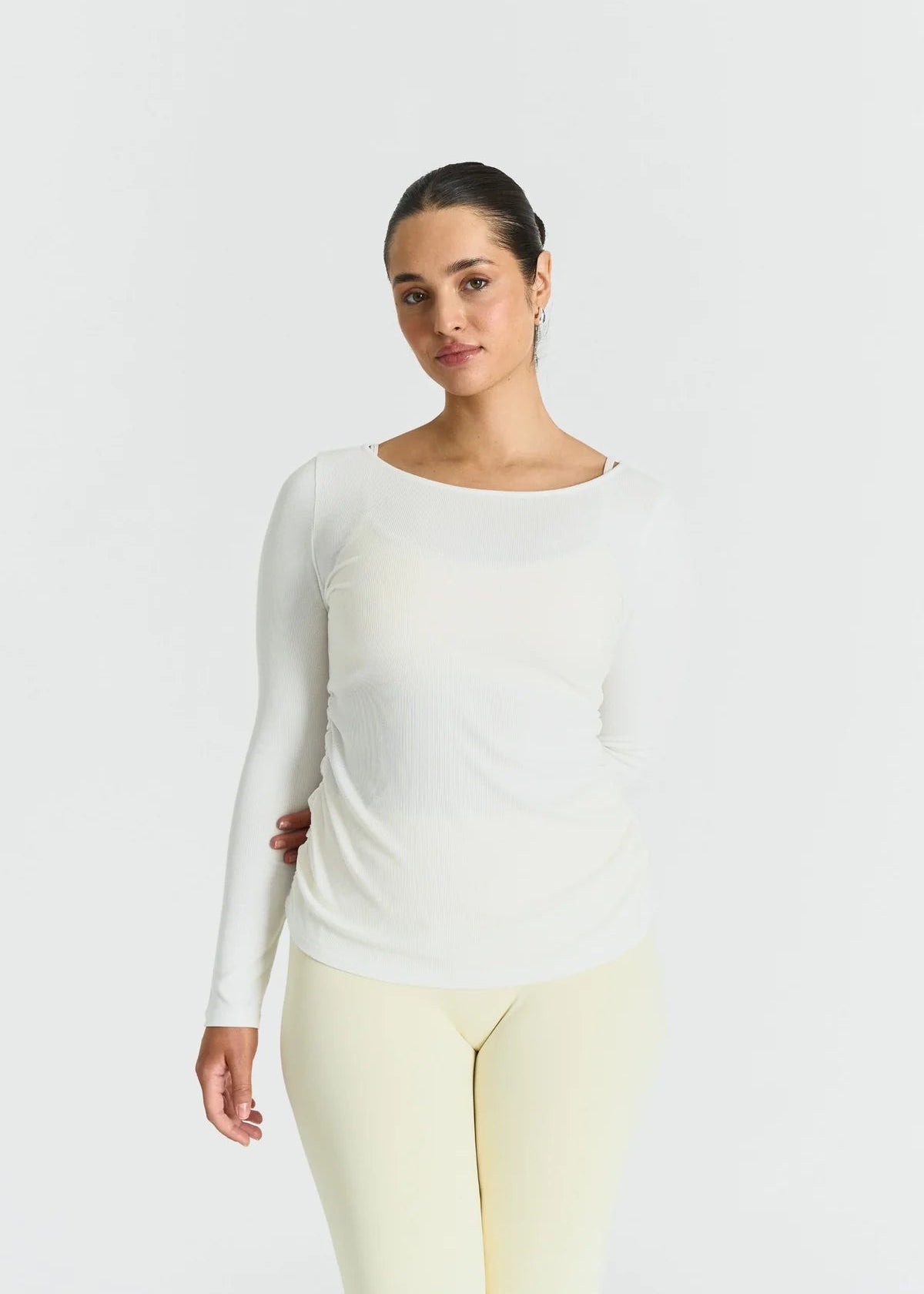 RIBBED LONG SLEEVE TOP - OFF WHITE
