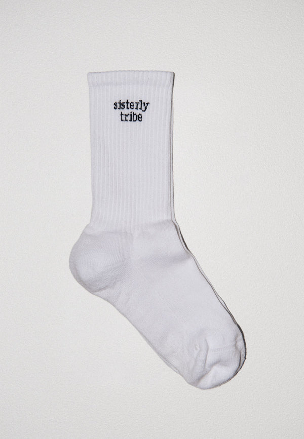 SISTERLY TRIBE CREW SOCKS - WHITE/ BLACK