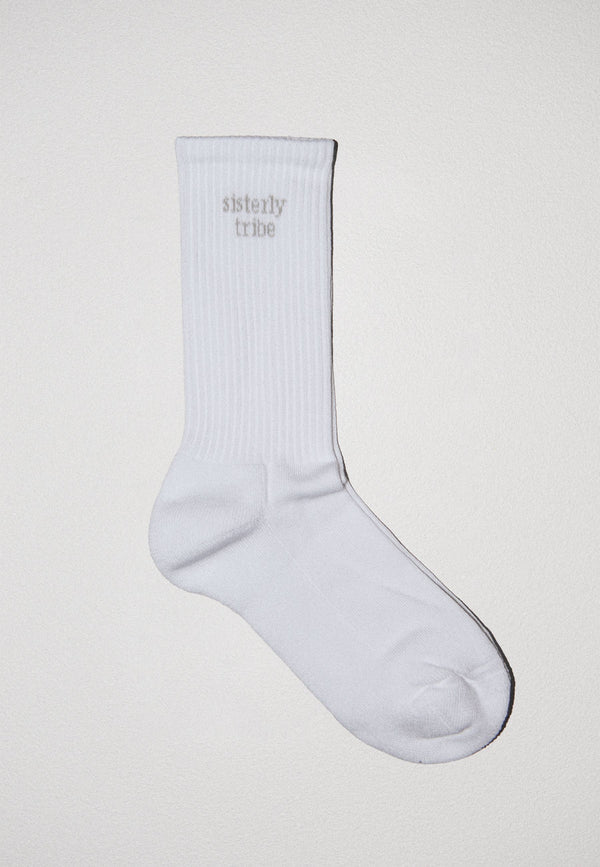 SISTERLY TRIBE CREW SOCKS - WHITE/ GREY