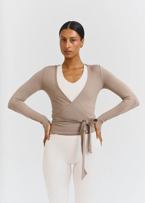 SOFT BALLET WRAP TOP -CLAY