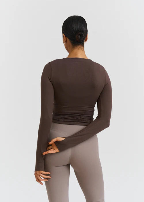 SOFT BALLET WRAP TOP - ESPRESSO