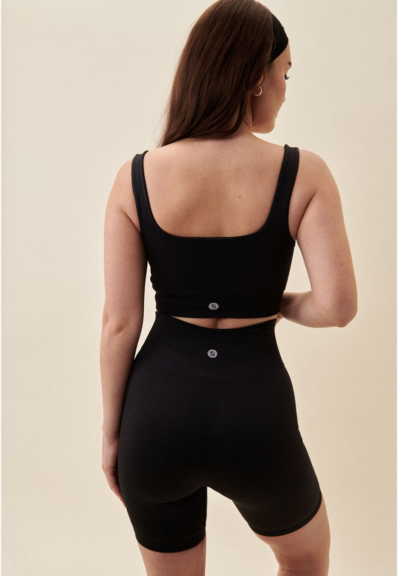 RIBBED SEAMLESS SQUARE NECK BRA - BLACK