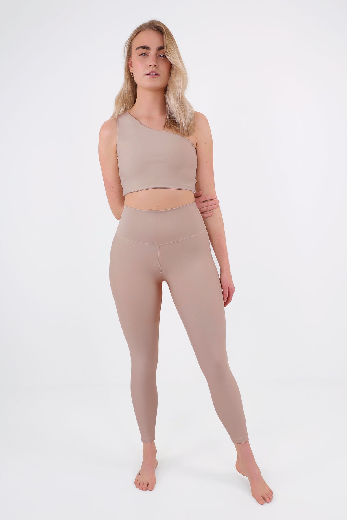 ONE SHOULDER YOGA TOP - TAUPE