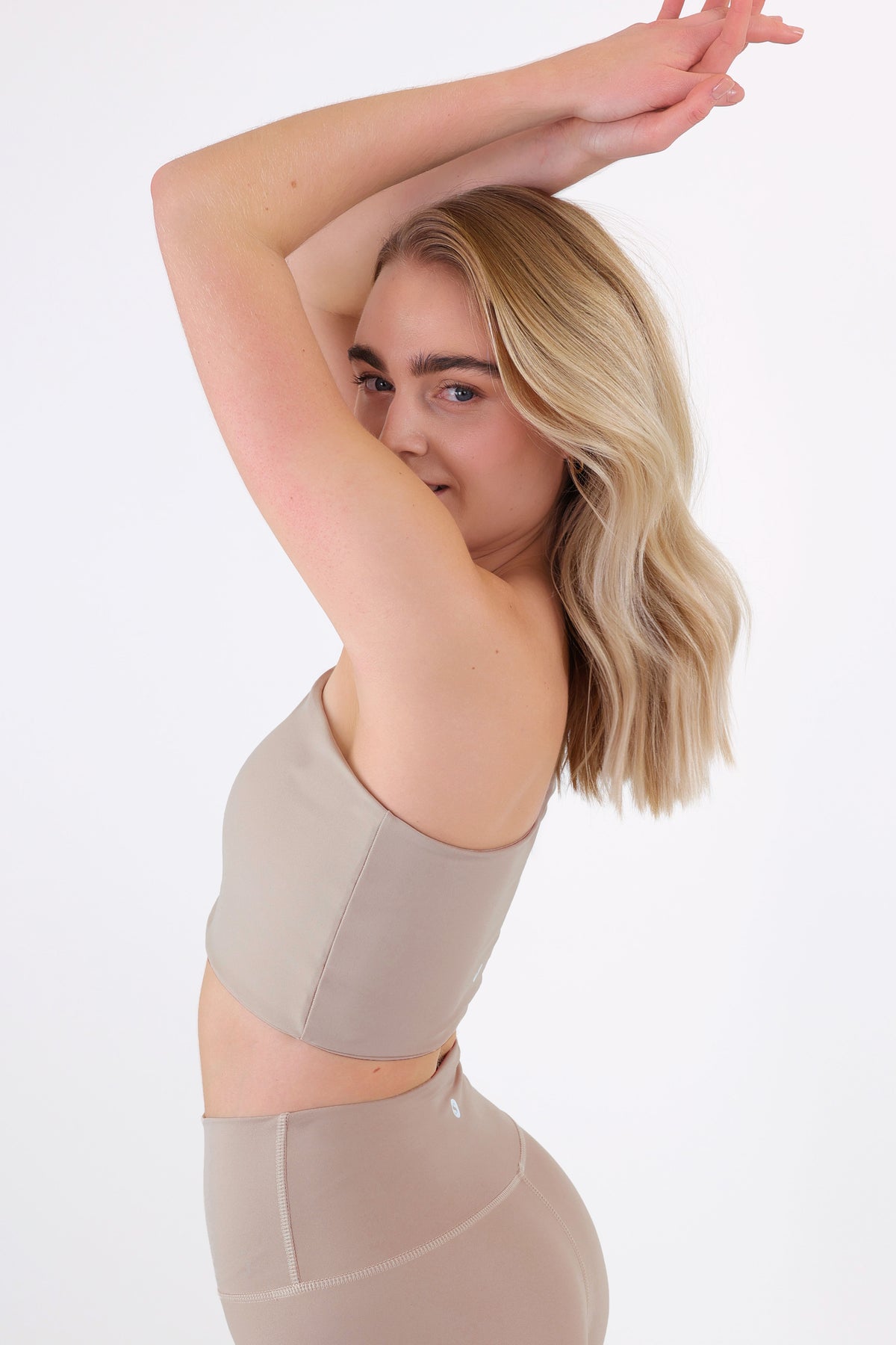 ONE SHOULDER YOGA TOP - TAUPE