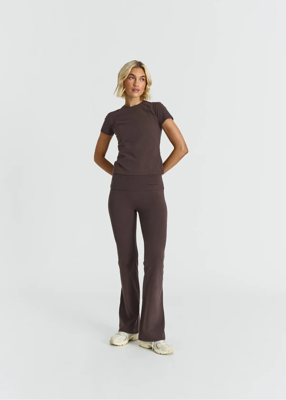 COSY SOFT COTTON FOLDOVER PANTS - ESPRESSO