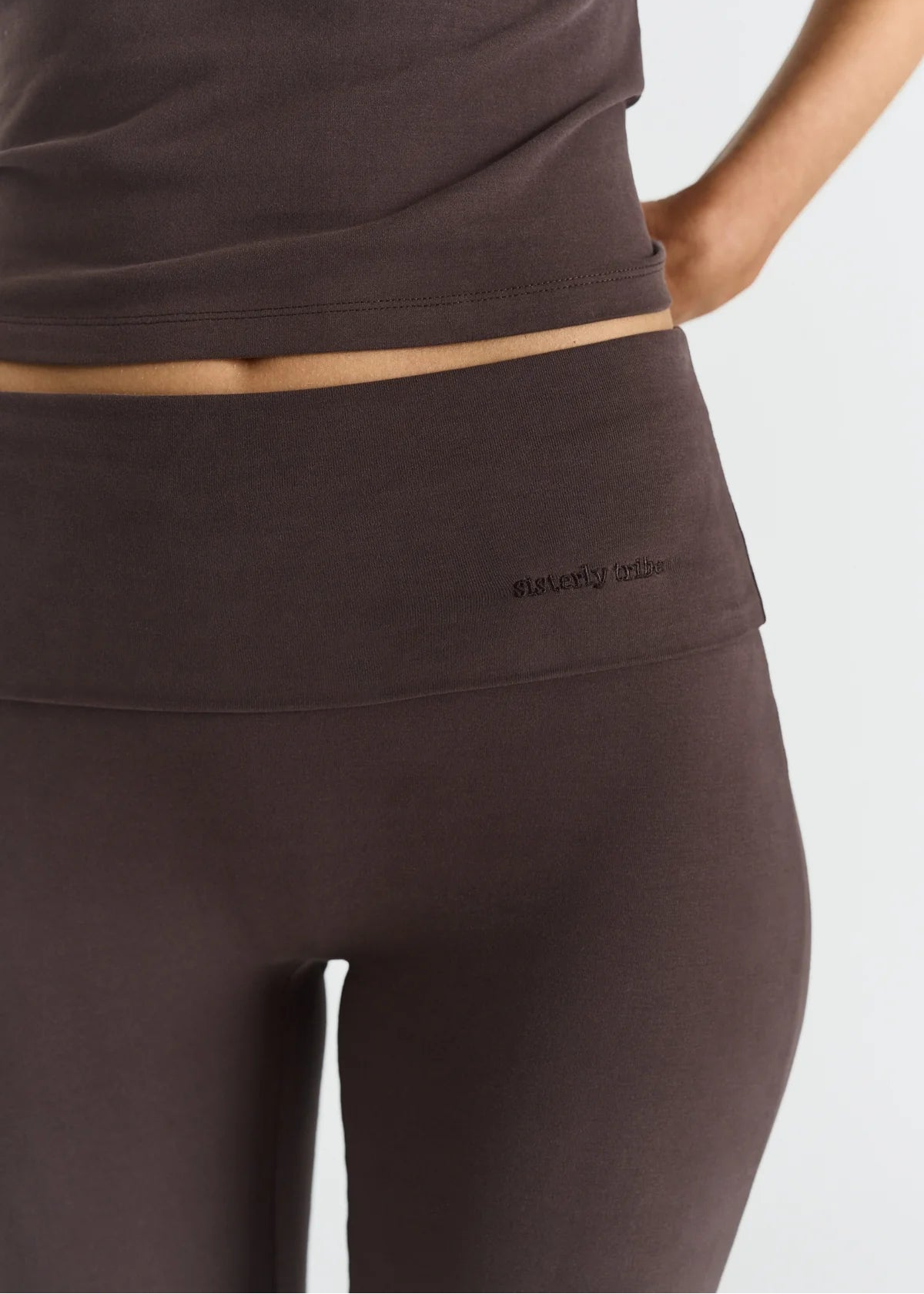 COSY SOFT COTTON FOLDOVER PANTS - ESPRESSO