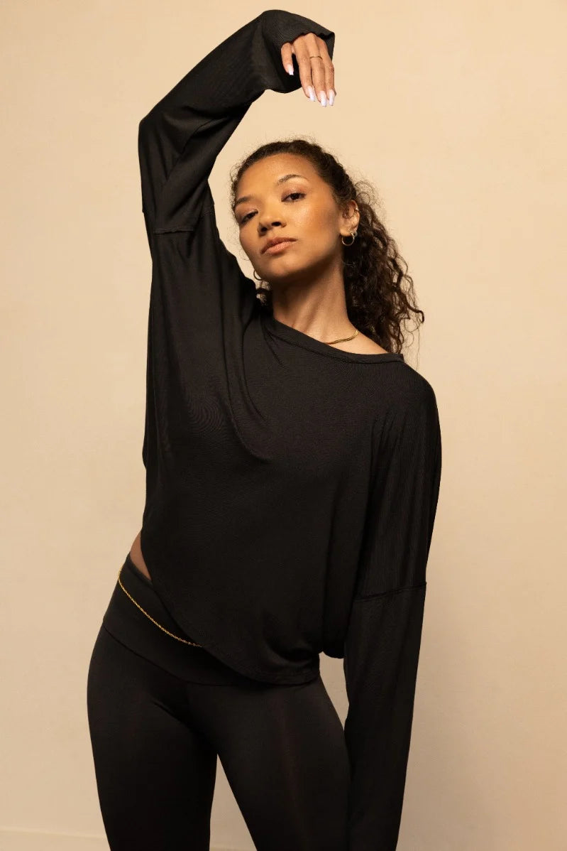 PURA VIDA LONG SLEEVE TOP - BLACK
