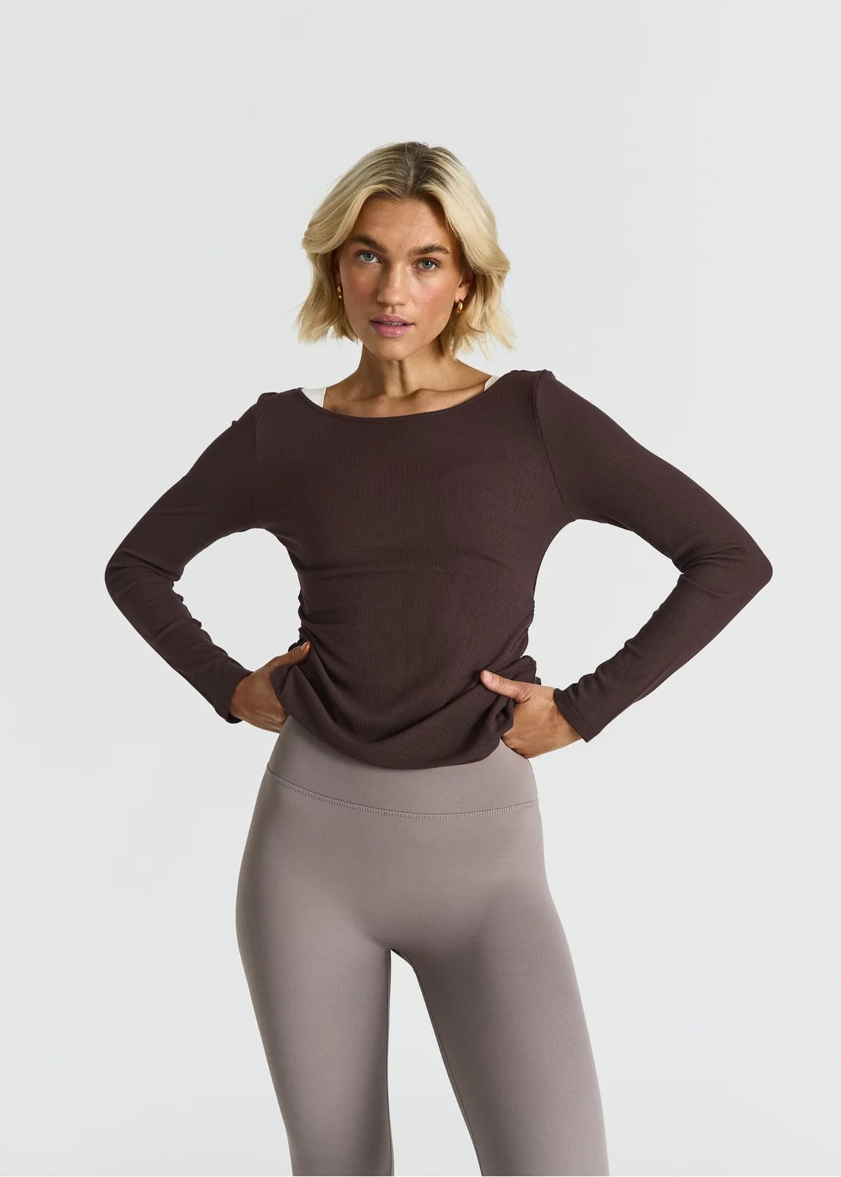 RIBBED LONG SLEEVE TOP - ESPRESSO