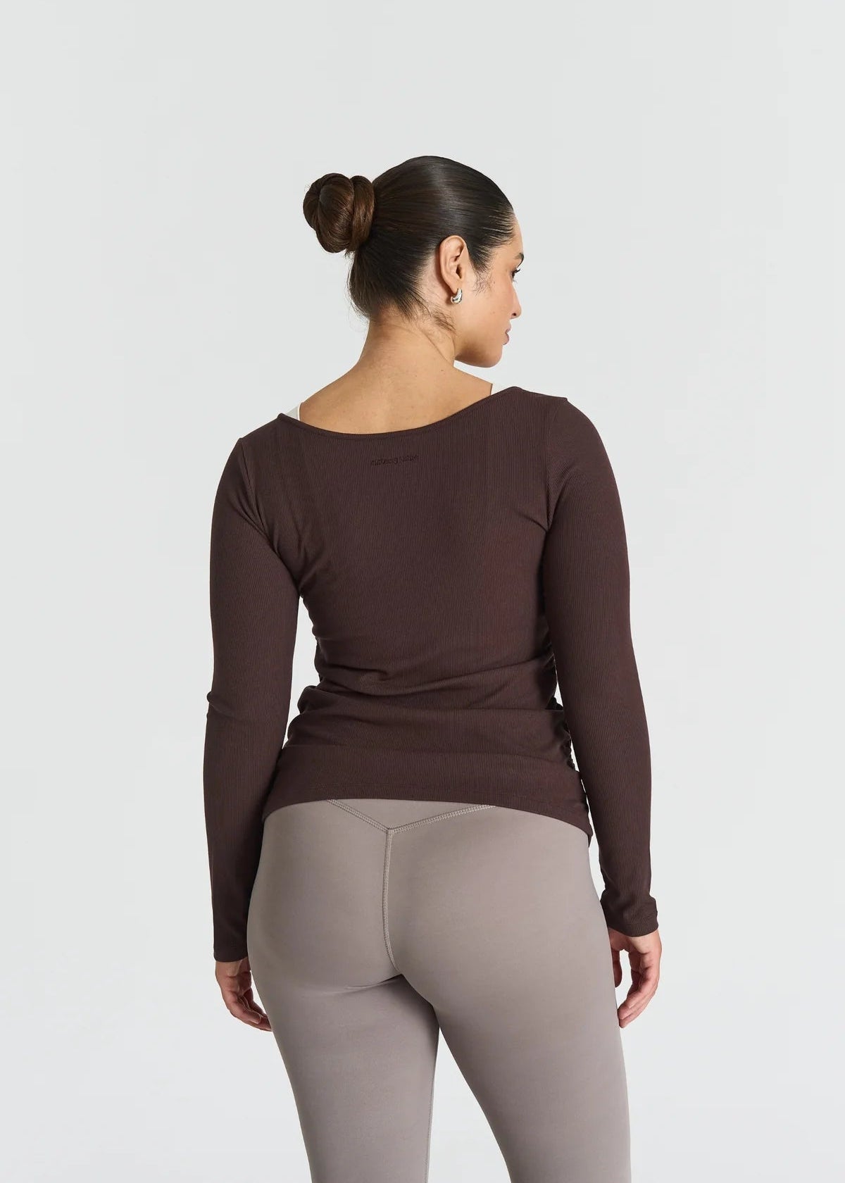 RIBBED LONG SLEEVE TOP - ESPRESSO
