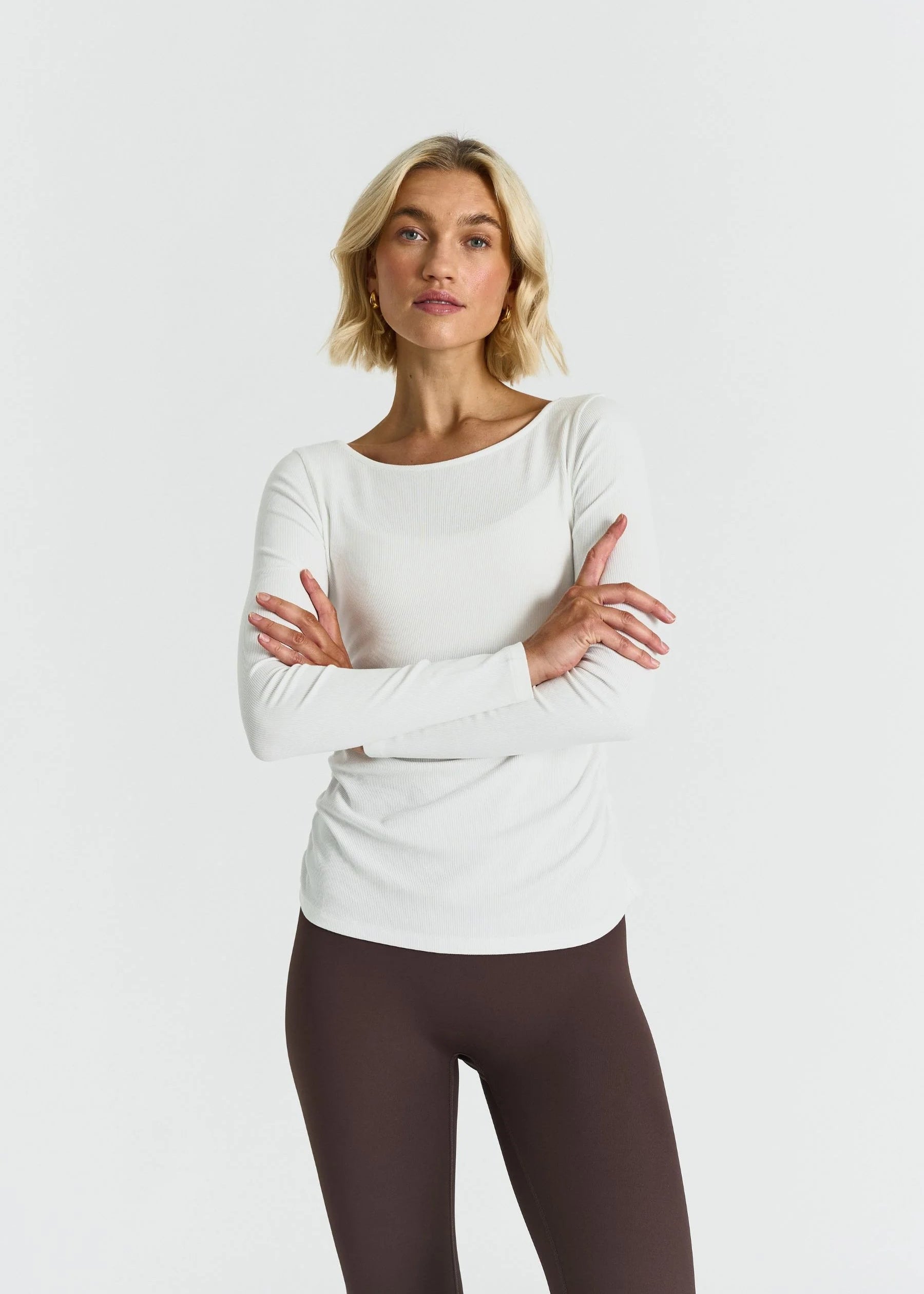 RIBBED LONG SLEEVE TOP - OFF WHITE