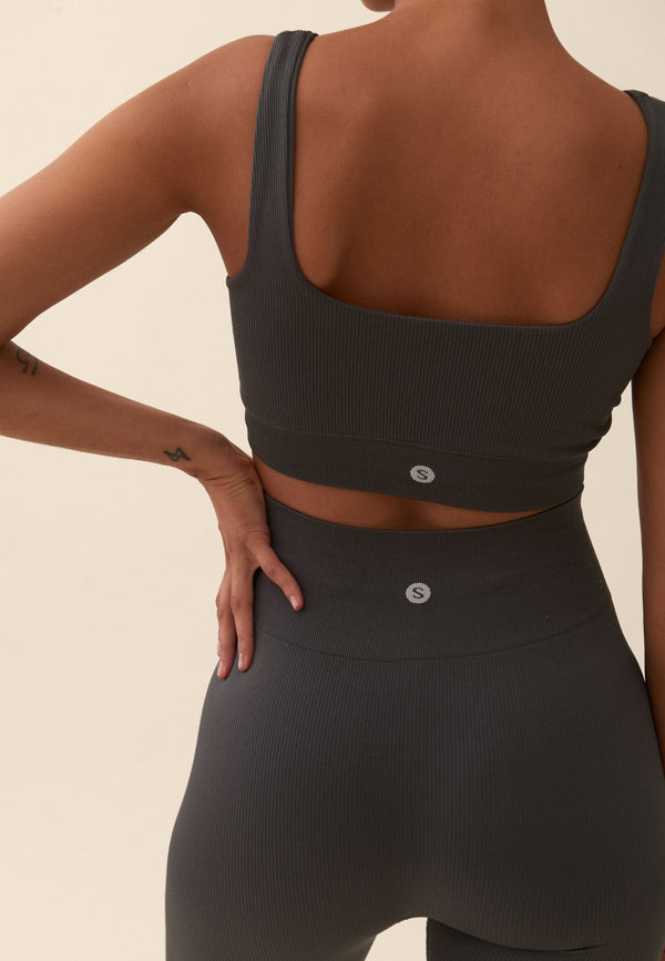 RIBBED SEAMLESS LEGGINGS - ASPHALT GREY