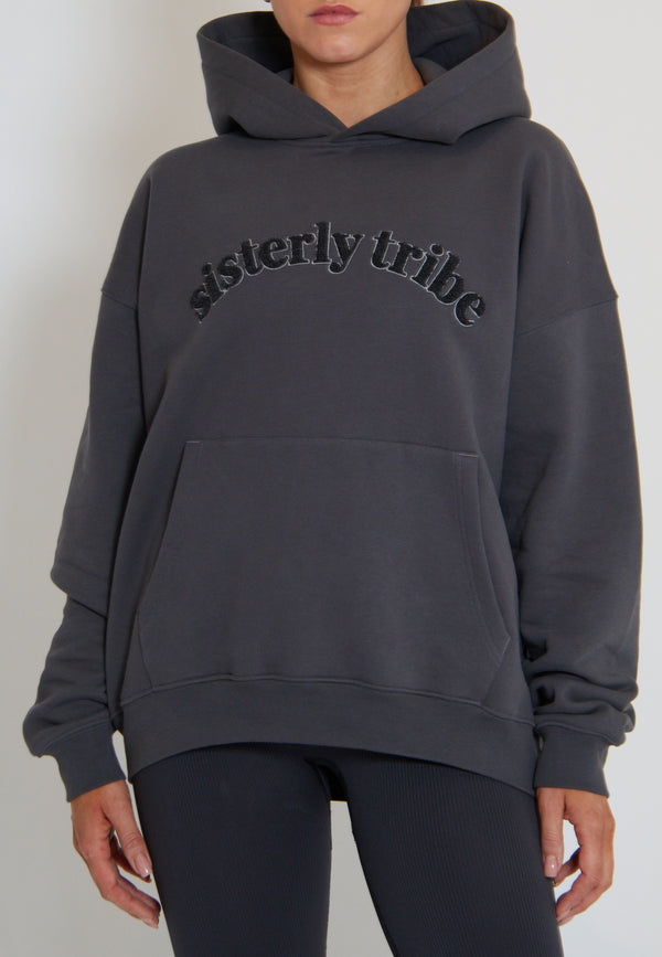 SISTERLY TRIBE HOODIE - ASPHALT GREY