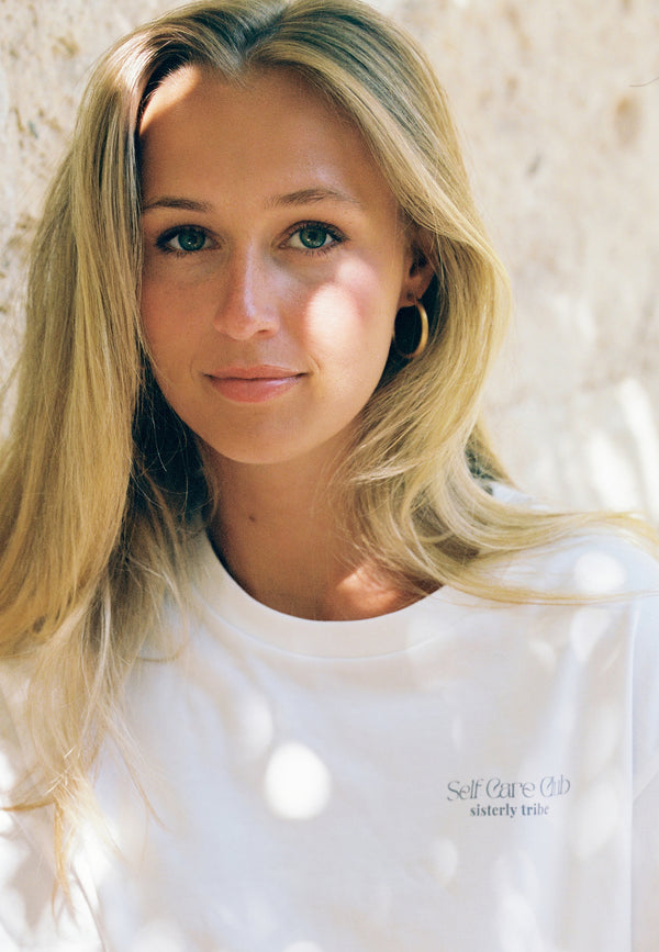 SISTERLY TRIBE OVERSIZED T-SHIRT - WHITE/PURPLE ASH