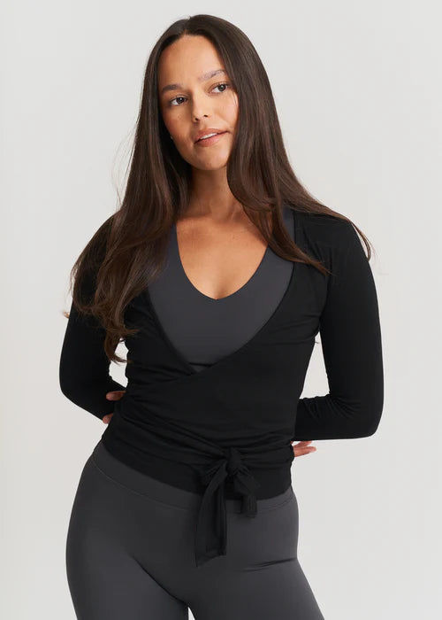 SOFT BALLET WRAP TOP - BLACK