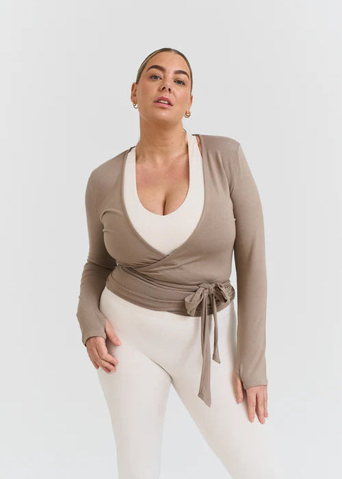 SOFT BALLET WRAP TOP -CLAY
