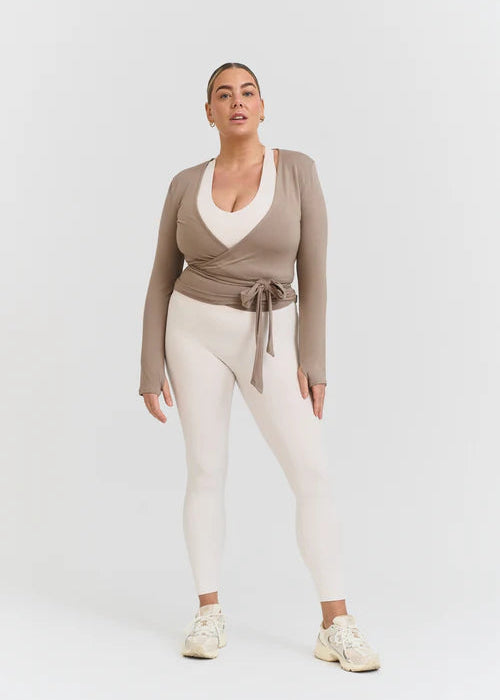 SOFT BALLET WRAP TOP -CLAY