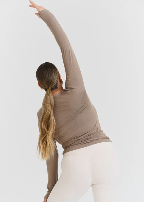 SOFT BALLET WRAP TOP -CLAY