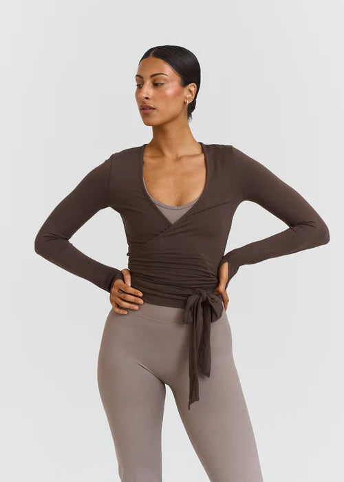 SOFT BALLET WRAP TOP - ESPRESSO