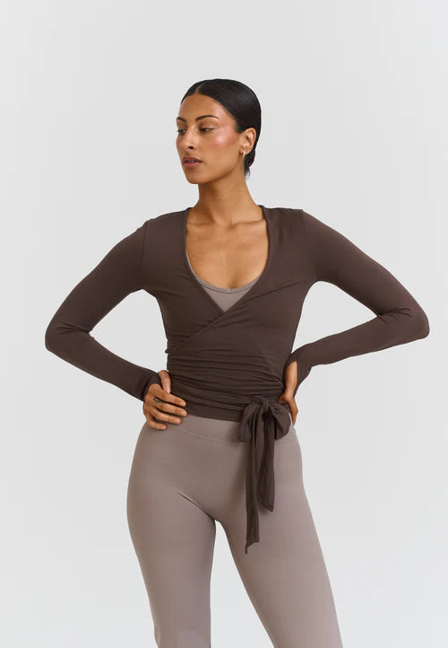 SOFT BALLET WRAP TOP - ESPRESSO