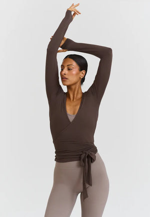 SOFT BALLET WRAP TOP - ESPRESSO