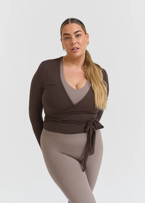 SOFT BALLET WRAP TOP - ESPRESSO
