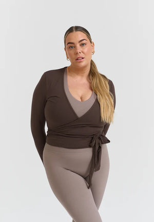 SOFT BALLET WRAP TOP - ESPRESSO