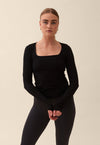 SOFT SQUARE NECK LONG SLEEVE TOP - BLACK