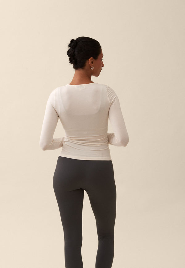 SOFT SQUARE NECK LONG SLEEVE TOP - OFF WHITE