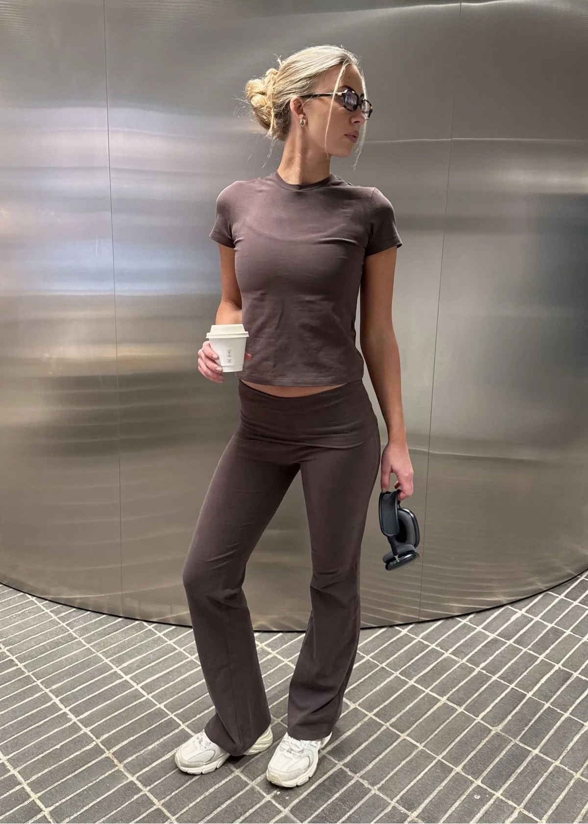 COSY SOFT COTTON FOLDOVER PANTS - ESPRESSO