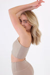 ONE SHOULDER YOGA TOP - TAUPE