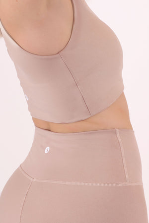ONE SHOULDER YOGA TOP - TAUPE